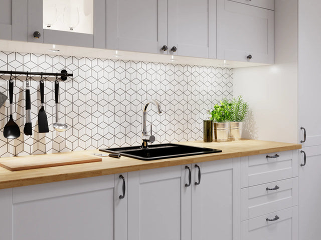 Mosaico in gres su rete per bagno o cucina 30.5 x 26.5 cm -  White geometric cubes