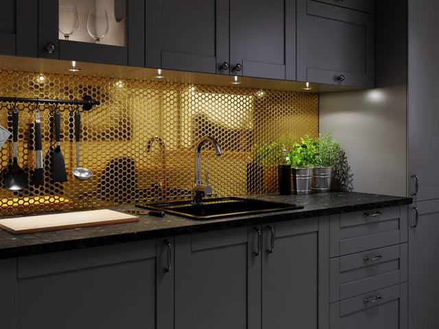 Mosaico in ceramica su rete per bagno e cucina in ceramica 30 cm x 26 cm - Gold hive