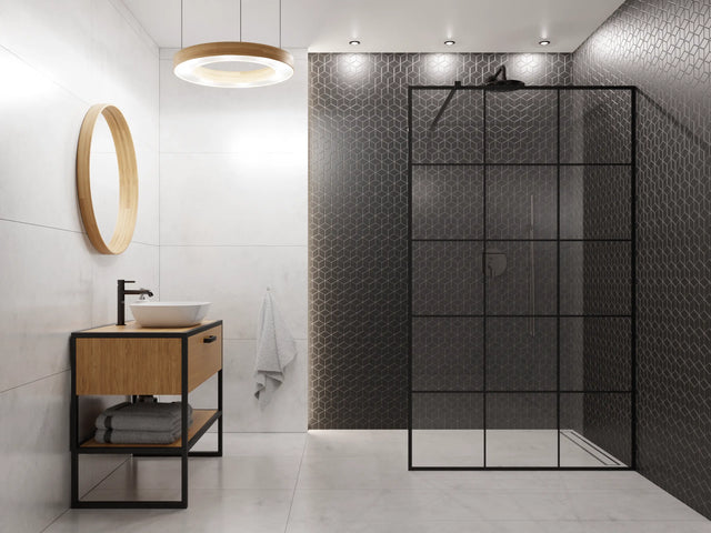 Ceramic mosaic on mesh for bathroom or kitchen 30.5 cm x 26.5 cm - Black geomegtric cubes