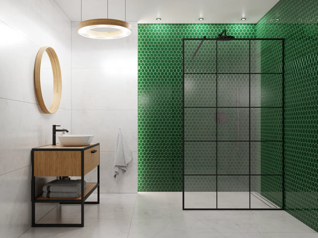 Mosaico in ceramica esagonale su rete per bagno o cucina 27.0 x 31.2 cm - Deep Green