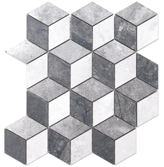 Mosaico su rete in gres effetto pietra per bagno o cucina 30.5 x 26.5 cm - Diamond light gray romb