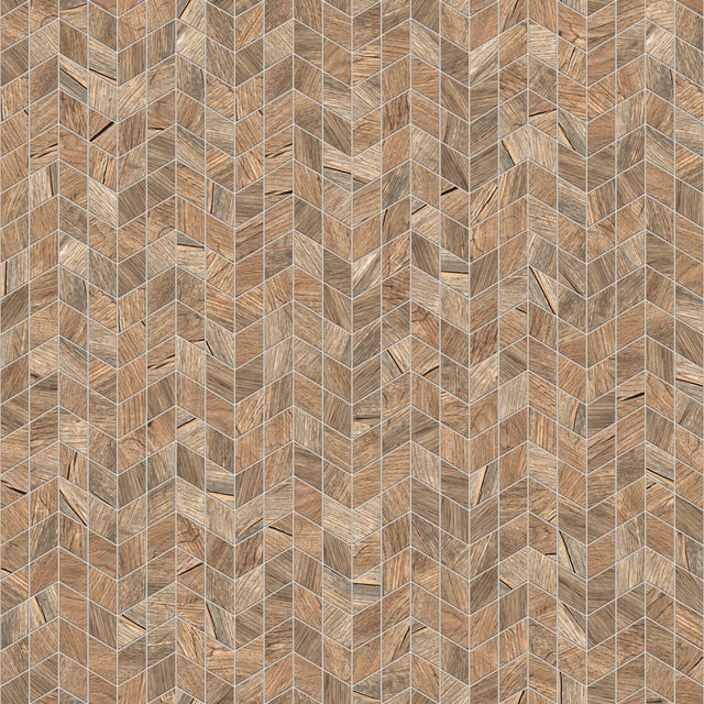 Mosaïque en grès sur filet pour salle de bain ou cuisine 17,2 cm x 29,8 cm - Chevron double en bois