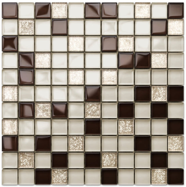 Mosaico su rete in vetro per bagno o cucina 30 x 30 cm - Beige monte Carlo