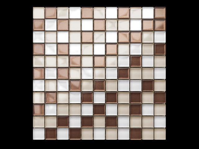 Mosaïque en verre sur filet pour salle de bain ou cuisine 30 cm x 30 cm - Cappuccino