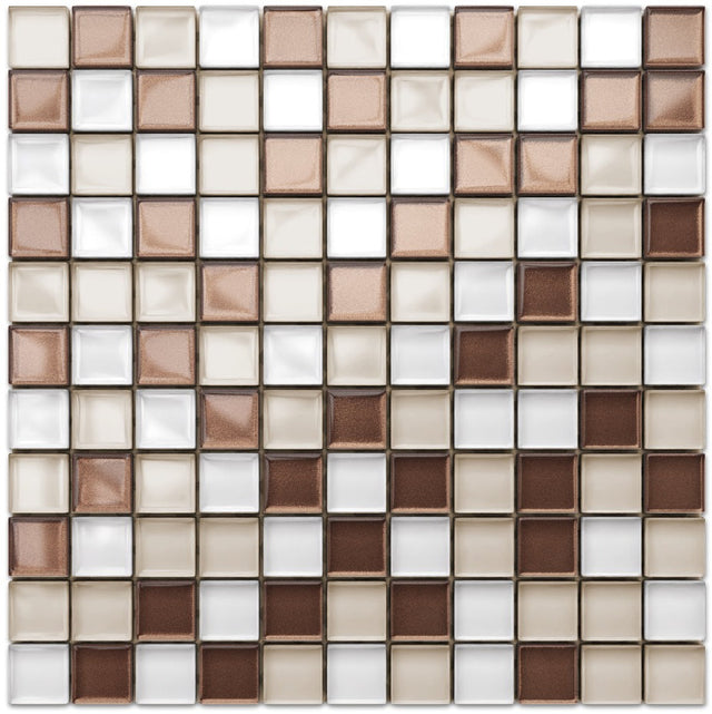 Glass mosaic on mesh for bathroom or kitchen 30 cm x 30 cm - Cappuccino