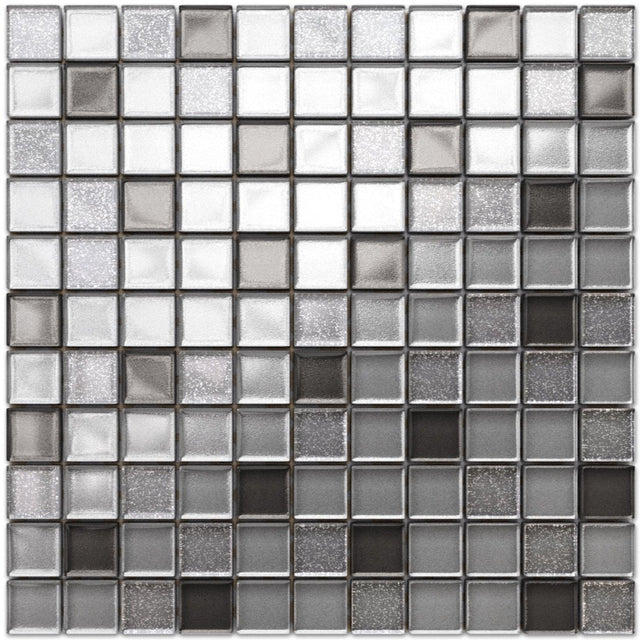 Mosaico in vetro su rete per bagno o cucina 30 cm x 30 cm - Brillant Silver