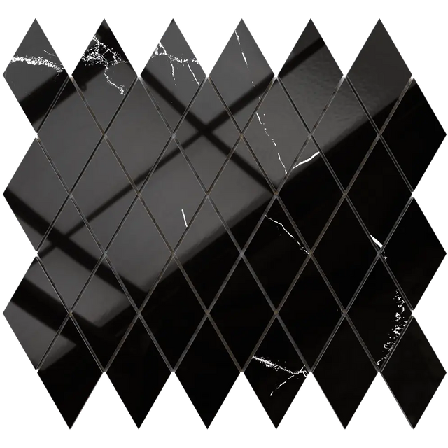 Mosaïque en grès sur filet pour salle de bain ou cuisine 29,2 cm x 25 cm - Marbre de Carrare en losange