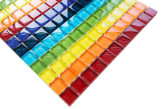 Mosaico in vetro su rete per bagno o cucina 30 cm x 30 cm - Rainbow river
