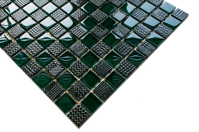 Mosaico in vetro su rete per bagno o cucina 30 x 30 cm - Green Dama