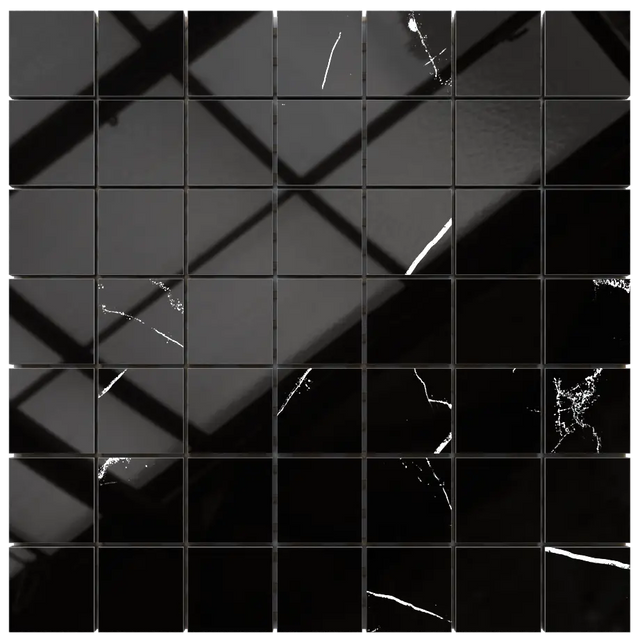 Mosaïque en grès sur filet pour salle de bain ou cuisine 30 cm x 30 cm - Gros cube gris