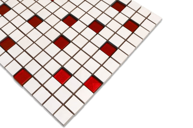 Mosaico de cerámica con insertos de vidrio en red para baño o cocina 30 cm x 30 cm - Frambuesas