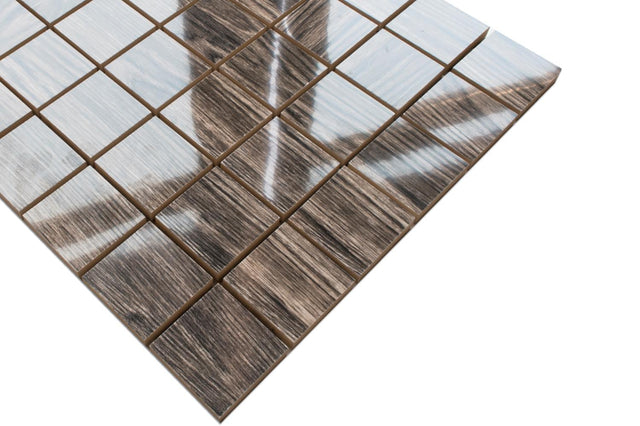 Mosaico in ceramica su rete per bagno o cucina 30.8 cm x 30.8 cm - Earth wood