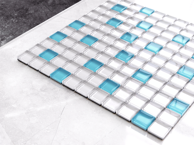Mosaico in vetro su rete per bagno o cucina 30 cm x 30 cm - Blue sparks