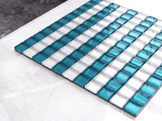 Mosaico in vetro su rete per bagno o cucina 30 cm x 30 cm - Blue stripes