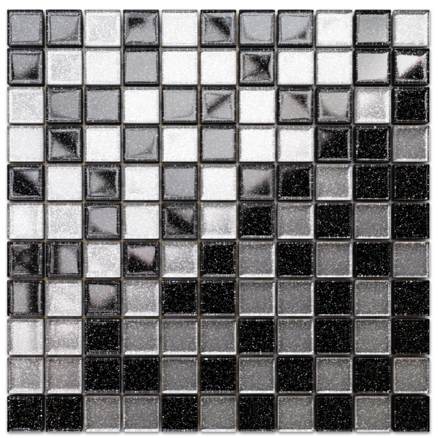 Mosaïque en verre sur filet pour salle de bain ou cuisine 30 x 30 cm - Starry black