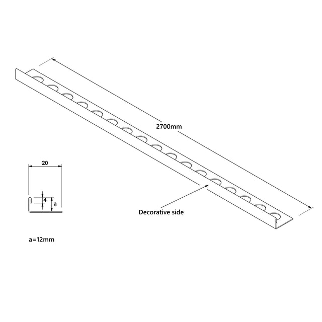 Profilo angolare J in acciaio inox per piastrelle 12 mm x 2700 mm - nero opaco