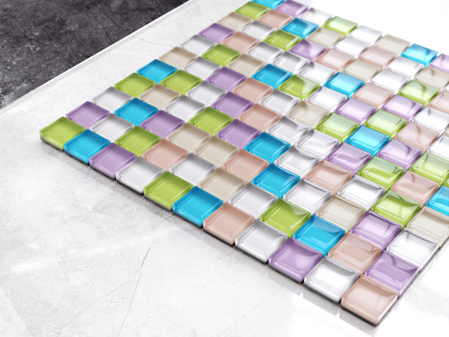 Glass mosaic on mesh for bathroom or kitchen 30 cm x 30 cm - Gummy bears