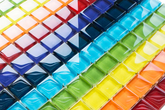 Mosaico in vetro su rete per bagno o cucina 30 x 30 cm - Rainbow river