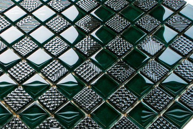 Mosaico in vetro su rete per bagno o cucina 30 x 30 cm - Green Dama