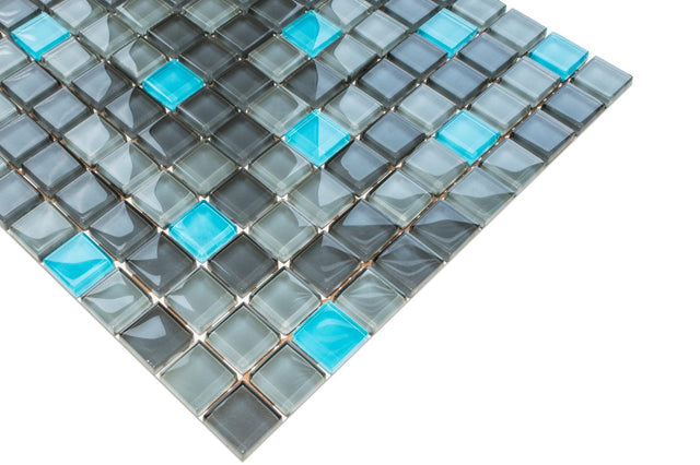Mosaico in vetro su rete per  bagno o cucina  30 x 30 cm - Minecraft Diamond