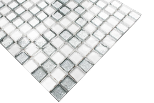 Mosaico in vetro su rete per bagno o cucina 30 x 30 cm - Silver white