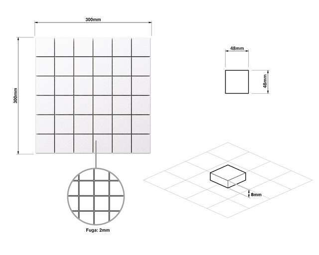 Mosaico in gres su rete per bagno o cucina 30 cm x 30 cm - Big creamy cubes