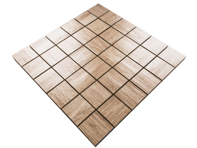 Stoneware mosaic on mesh for bathroom or kitchen 30 cm x 30 cm - Maple wood