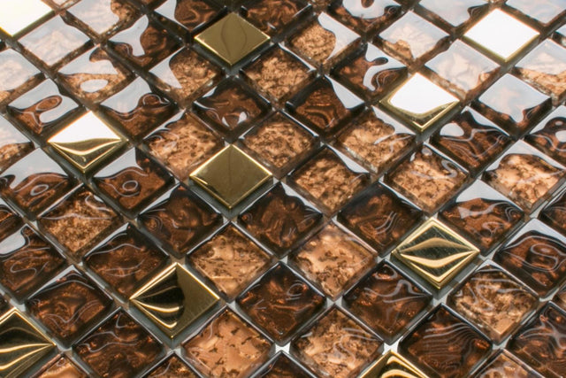 Glass mosaic on mesh for bathroom or kitchen 30 cm x 30 cm - Gold brown