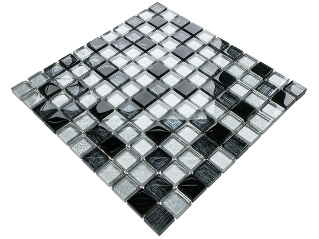 Mosaico in vetro su rete per  bagno o cucina 30 cm x 30 cm - Black Sabbath
