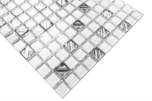 Glass mosaic on mesh for bathroom or kitchen 30 x 30 cm - White pastry