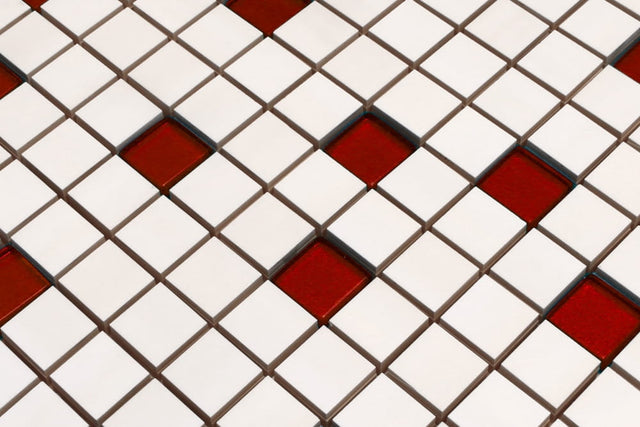 Mosaico de cerámica con insertos de vidrio en red para baño o cocina 30 cm x 30 cm - Frambuesas