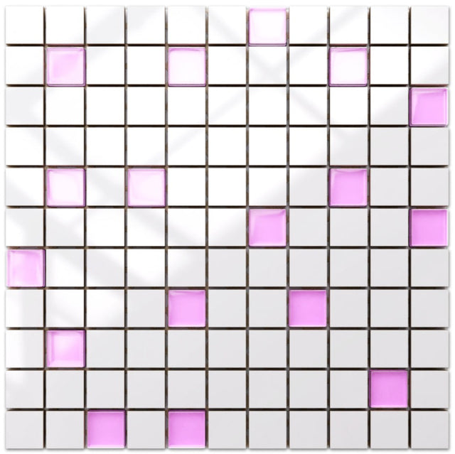 Mosaico in ceramica con inserti di vetro su rete per bagno o cucina 30 x 30 cm - Pink Violet