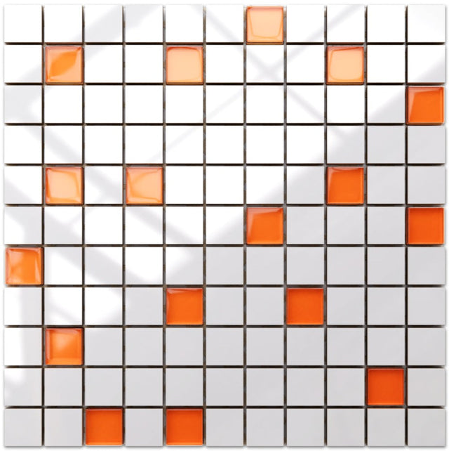 Mosaico in ceramica con inserti di vetro su rete per bagno o cucina 30 x 30 cm - White carrot