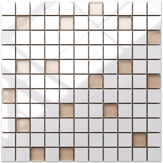 Mosaico in ceramica con inserti di vetro su rete per bagno o cucina 30 cm x 30 cm - Cafelatte