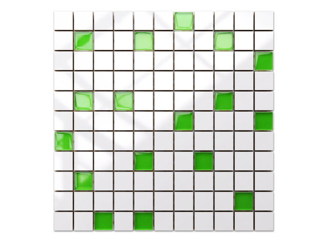 Mosaico in ceramica con inserti di vetro su rete per bagno o cucina 30 cm x 30 cm - White green"