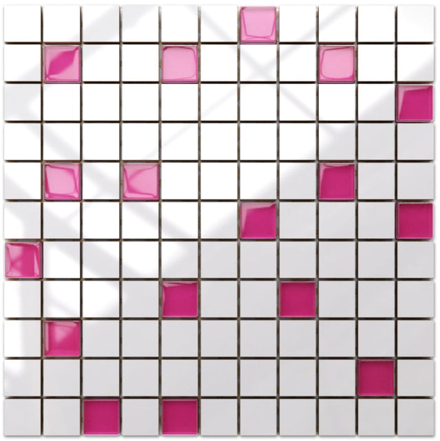 Mosaico in ceramica su rete con inserti di vetro per bagno o cucina 30 cm x 30 cm - White Peony