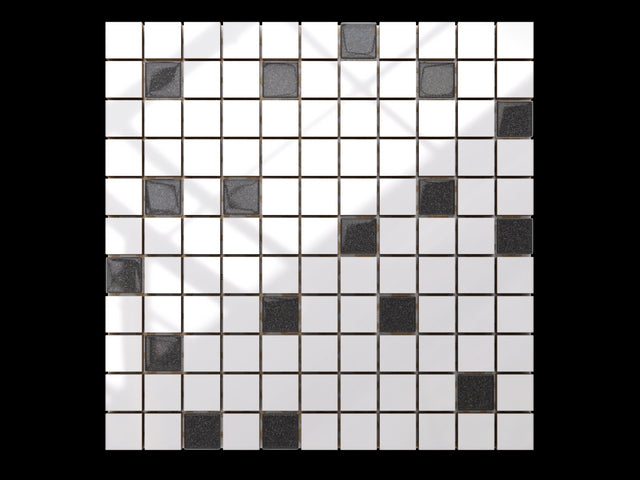 Mosaico in ceramica con inserti di vetro su rete per bagno o cucina 30 cm x 30 cm - White graphite