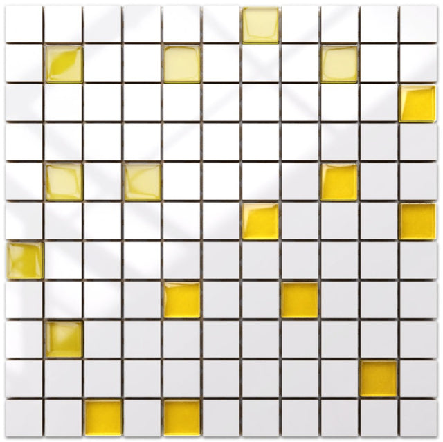 Mosaico in ceramica con inserti di vetro su rete per bagno o cucina 30 x 30 cm - Yellow mandarin
