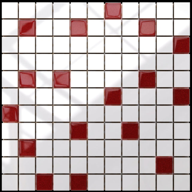 Ceramic mosaic with glass inserts on mesh for bathroom or kitchen 30 cm x 30 cm - Raspberries