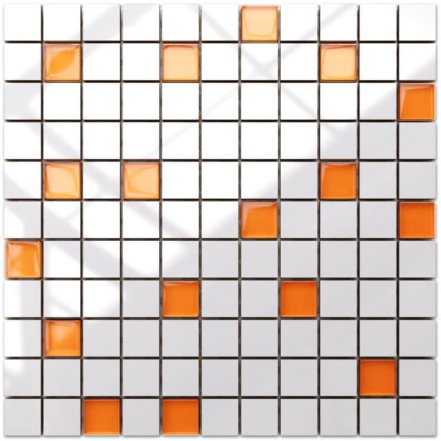 Mosaico in ceramica con inserti di vetro su rete per bagno o cucina 30 x 30 cm - Mandarin
