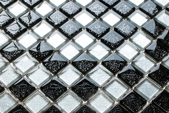 Mosaico in vetro su rete per bagno o cucina 30 x 30 cm - Starry black
