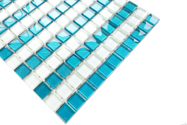 Glass mosaic on mesh for bathroom or kitchen 30 cm x 30 cm - Blue stripes