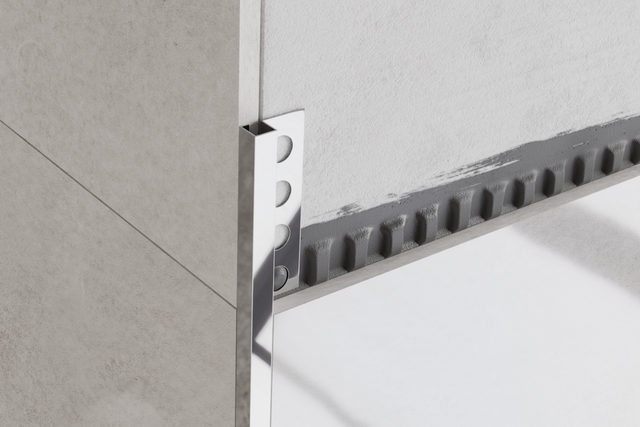 QS rectified corner decorative profile in shiny silver stainless steel