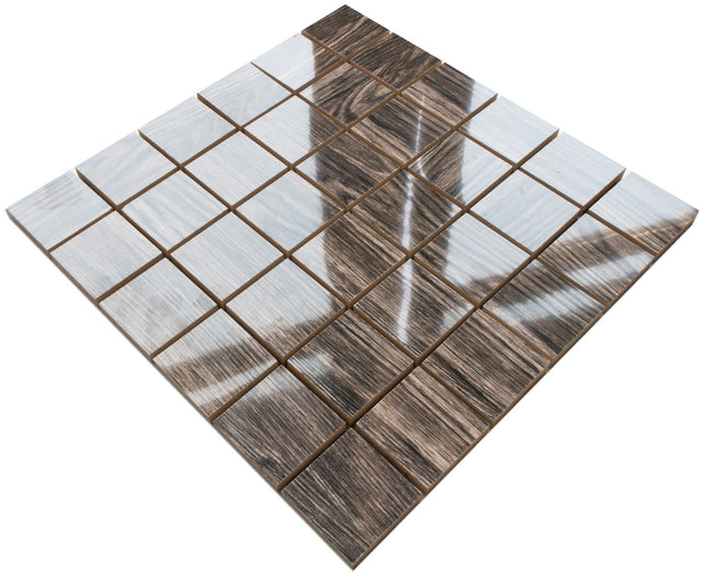 Mosaico in ceramica su rete per bagno o cucina 30.8 cm x 30.8 cm - Earth wood