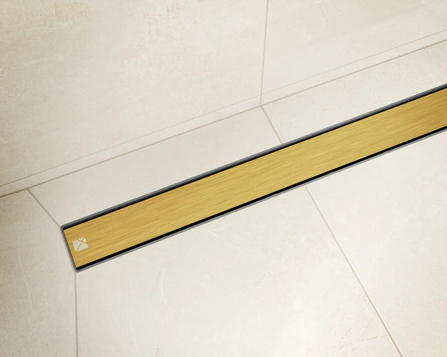 Canalina di scarico lineare per doccia a pavimento in acciaio, 40 cm x 6,5 cm, 61 l/min - oro satinato/lucido