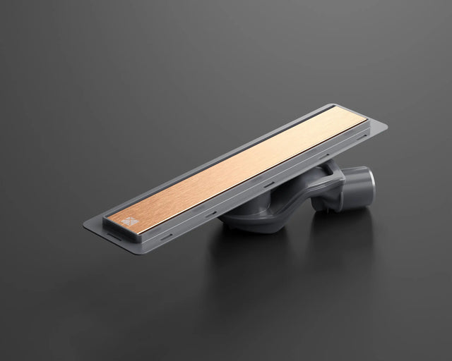 Canalina di scarico lineare per doccia a pavimento in acciaio, 40 cm x 6,5 cm, 61 l/min - rame satinato/lucido