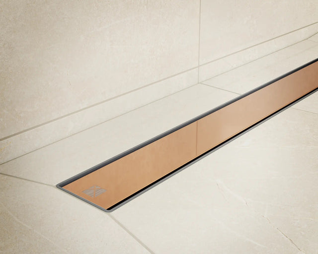 Canalina di scarico lineare per doccia a pavimento in acciaio, 40 cm x 6,5 cm, 61 l/min - rame satinato/lucido