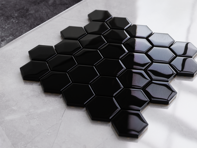 Mosaico in vetro su rete per bagno o cucina 25.5 x 24.7 cm - Liquid black
