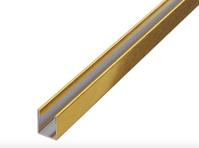 Shower glass fixing profile in satin gold stainless steel