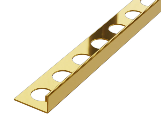 Decorative J corner profile in polished gold stainless steel